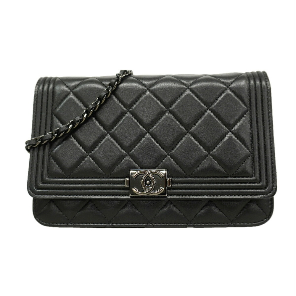 CHANEL Black Lambskin Leather Wallet
